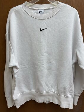 Women’s Nike Phoenix Oversized White Crewneck Sweatshirt with Black Swoosh